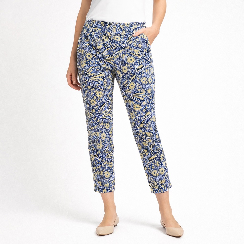 Talbots Blue Yellow Floral Slim Ankle Pants Petite 6P